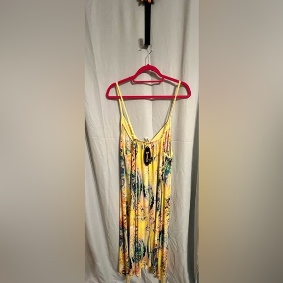 Plus size watercolor maxi handkerchief dress with spaghetti straps. - Picture 2 of 3